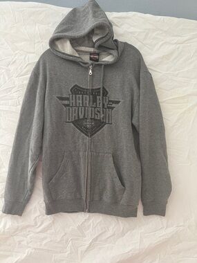 Harley-Davidson Biker Gray Zip-Up Logo Hoodie